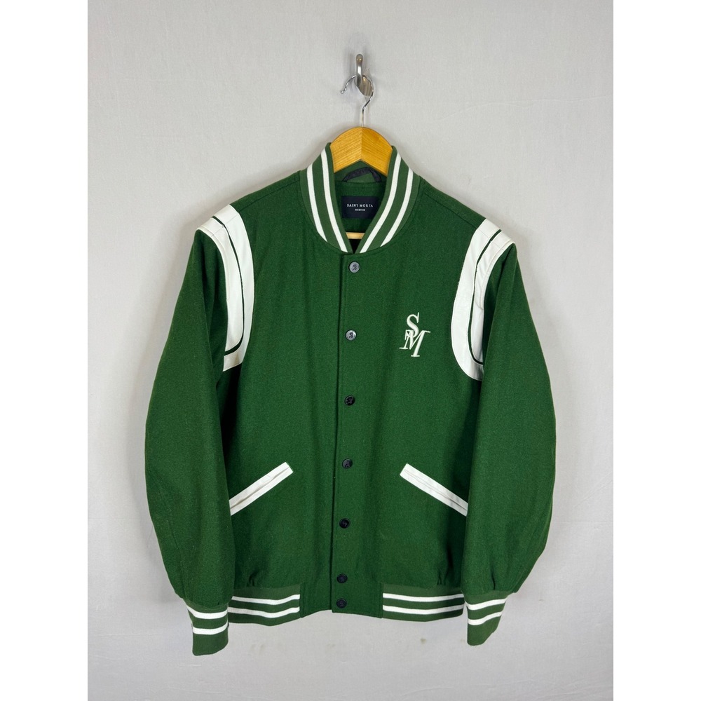 Saint Morta Mens Green Wool Blend Quilted Varsity Jacket Medium SM Logo